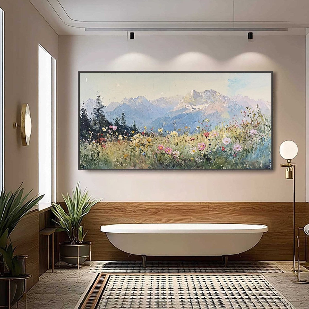 ALPINE SERENITY: Impressionist Mountain Meadow Landscape Painting