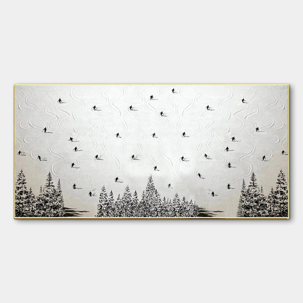 Minimalist Skiing Scene on Textured Canvas