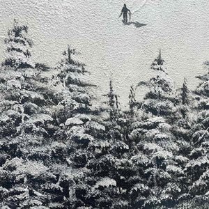 Minimalist Skiing Scene on Textured Canvas