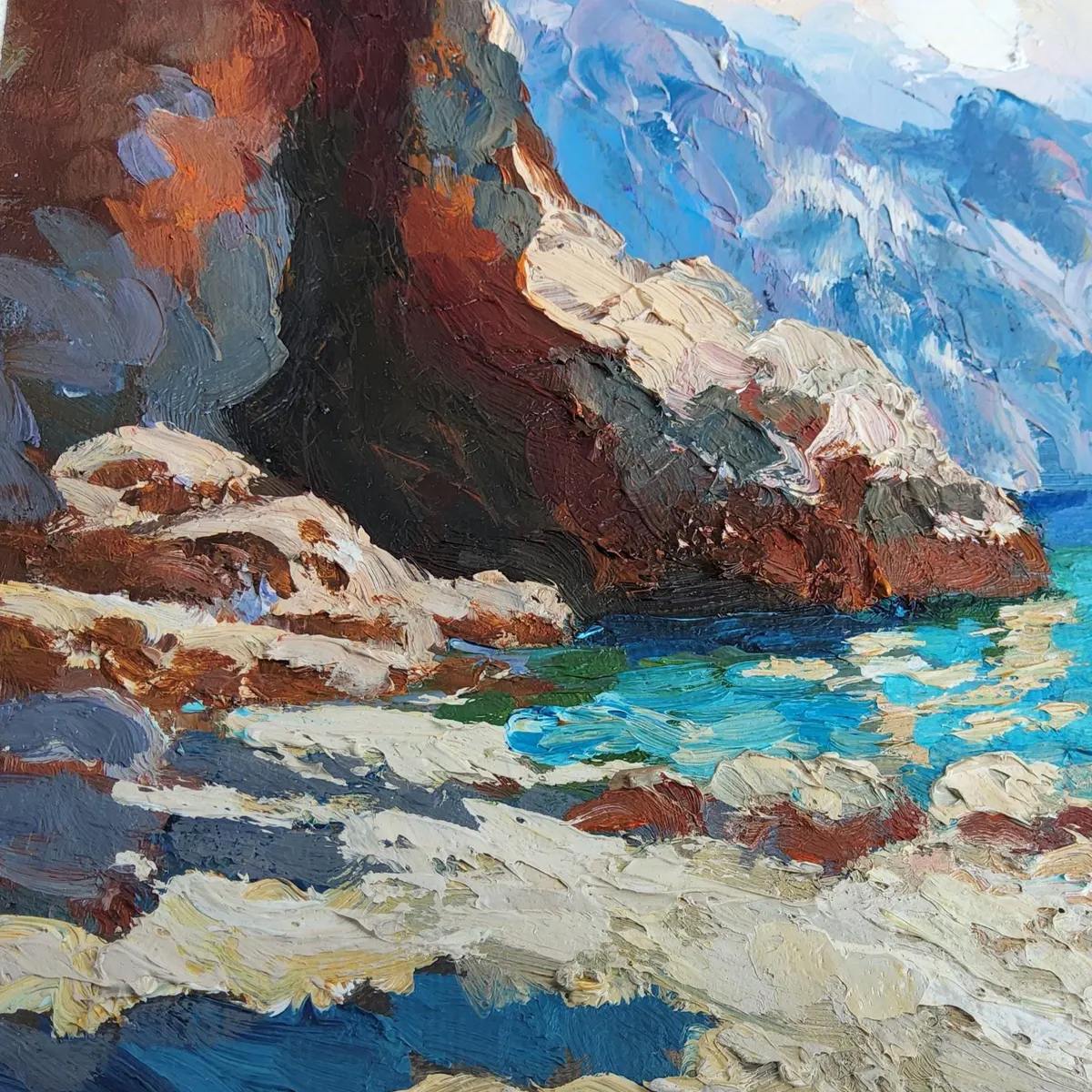 AMALFI COVE: Impasto Coastal Landscape Oil Painting