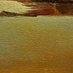 "Amber Horizon" original textured impasto oil painting, abstract landscape in amber.