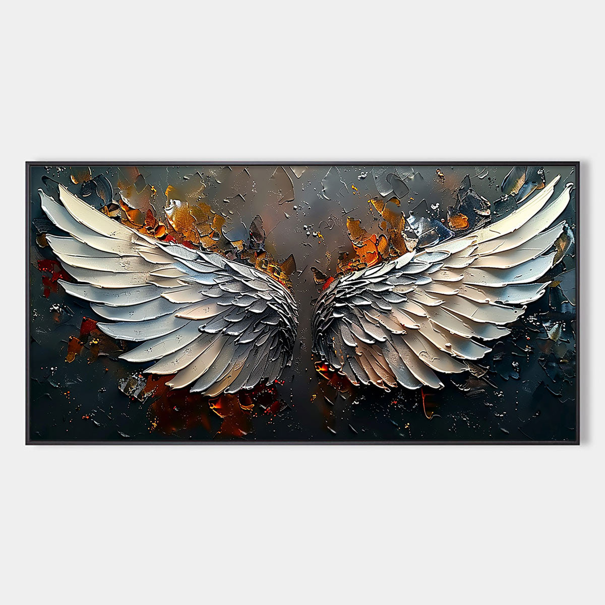 Angelic Wings: Original Symbolic Oil Painting - Textured Angel Wings Wall Art Decor