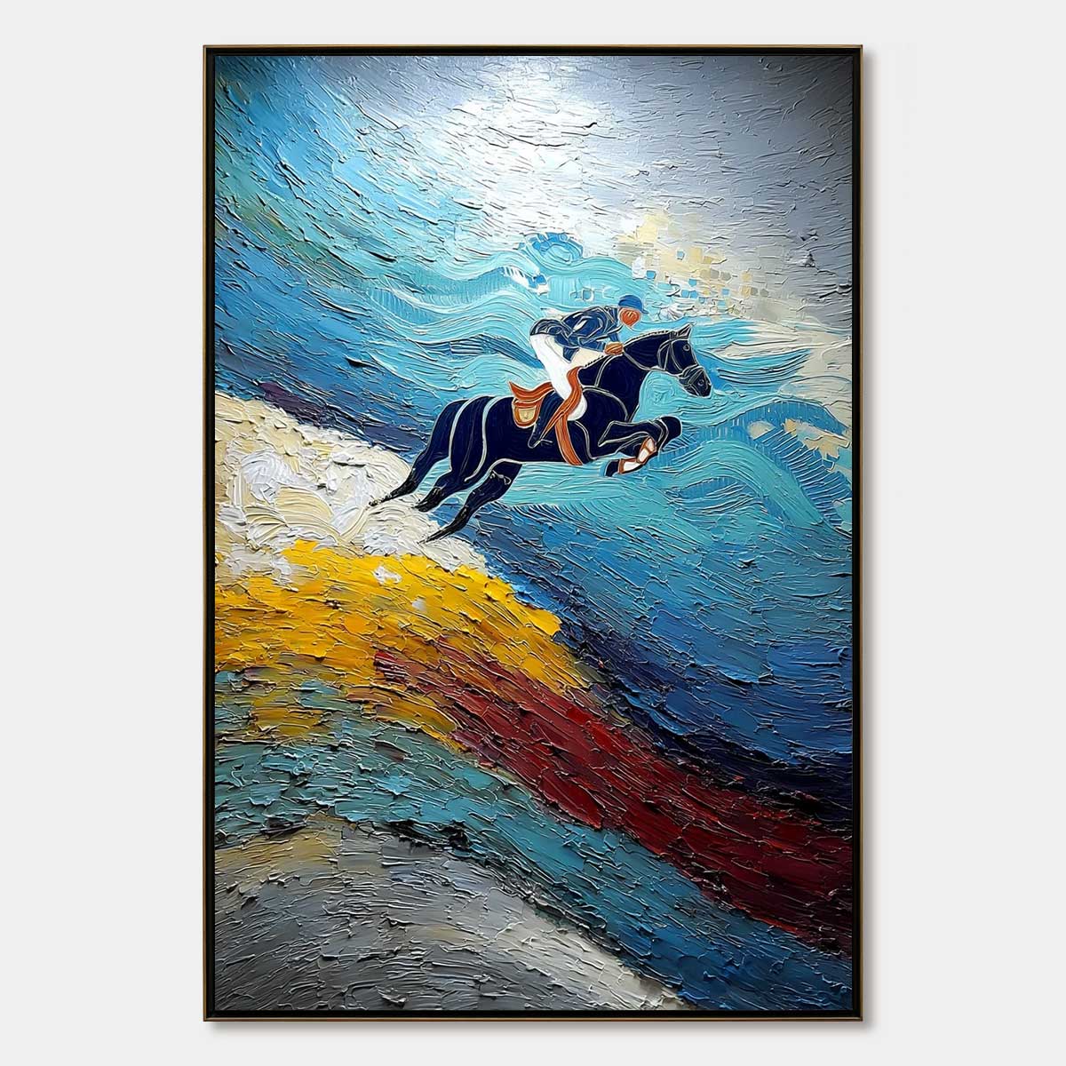 HORSE 油絵アート APEX JUMP: Textured Equestrian Horse Jumping Oil Painting – MontCarta