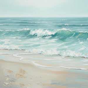 AQUA HORIZON: Textured Vertical Seascape Oil Painting