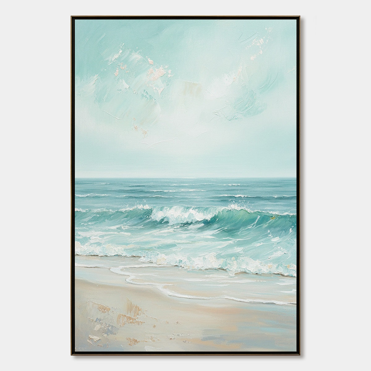 Aqua Horizon Textured Seascape Oil Painting | Coastal Wall Art