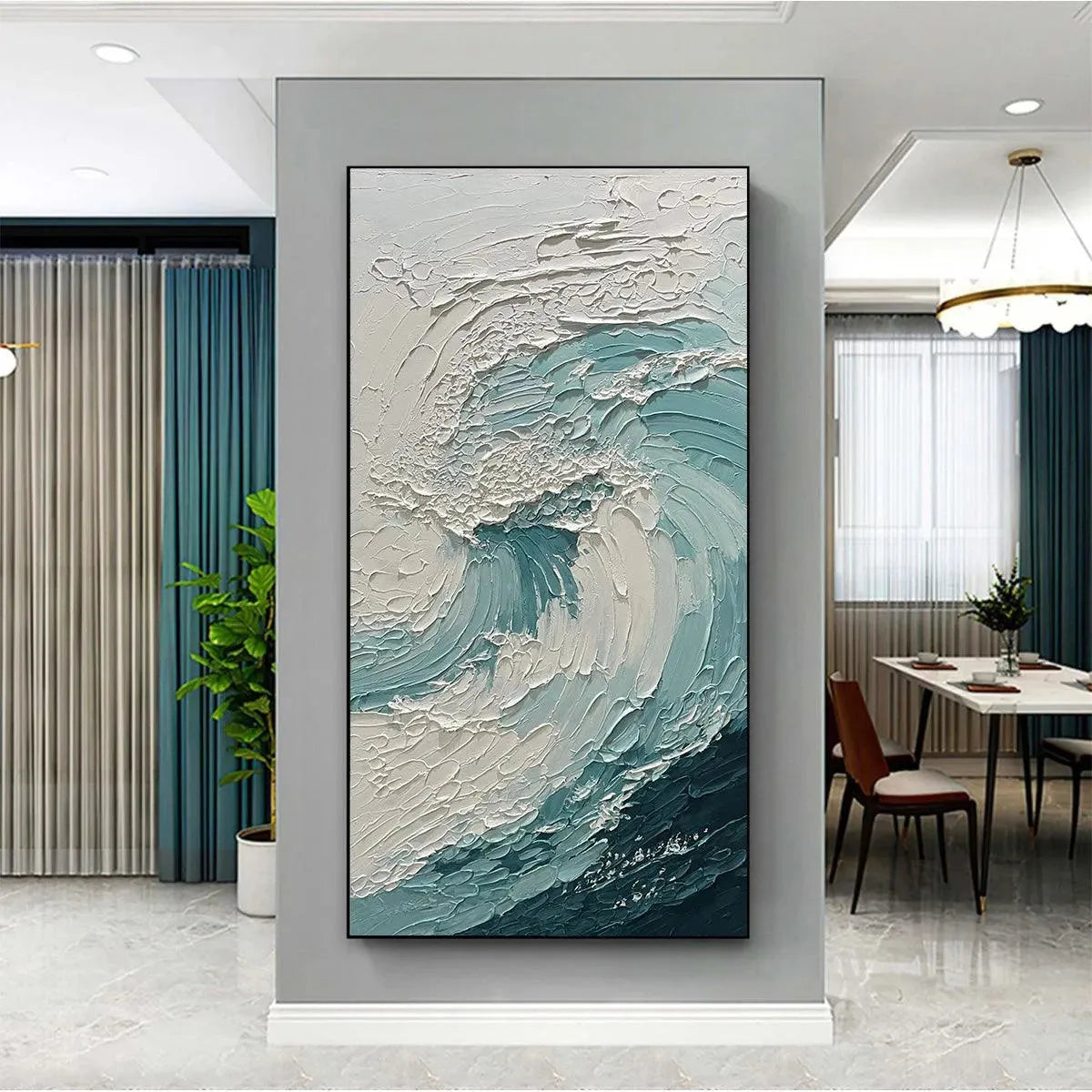 Textured Ocean Wave Painting, Vertical Canvas, Coastal Wall Art