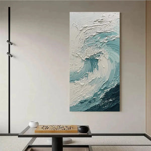 Textured Ocean Wave Painting, Vertical Canvas, Coastal Wall Art
