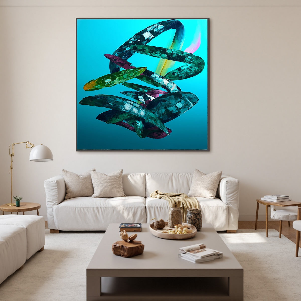 AQUAMARINE WHIRL: Textured Abstract Oil Painting in Turquoise