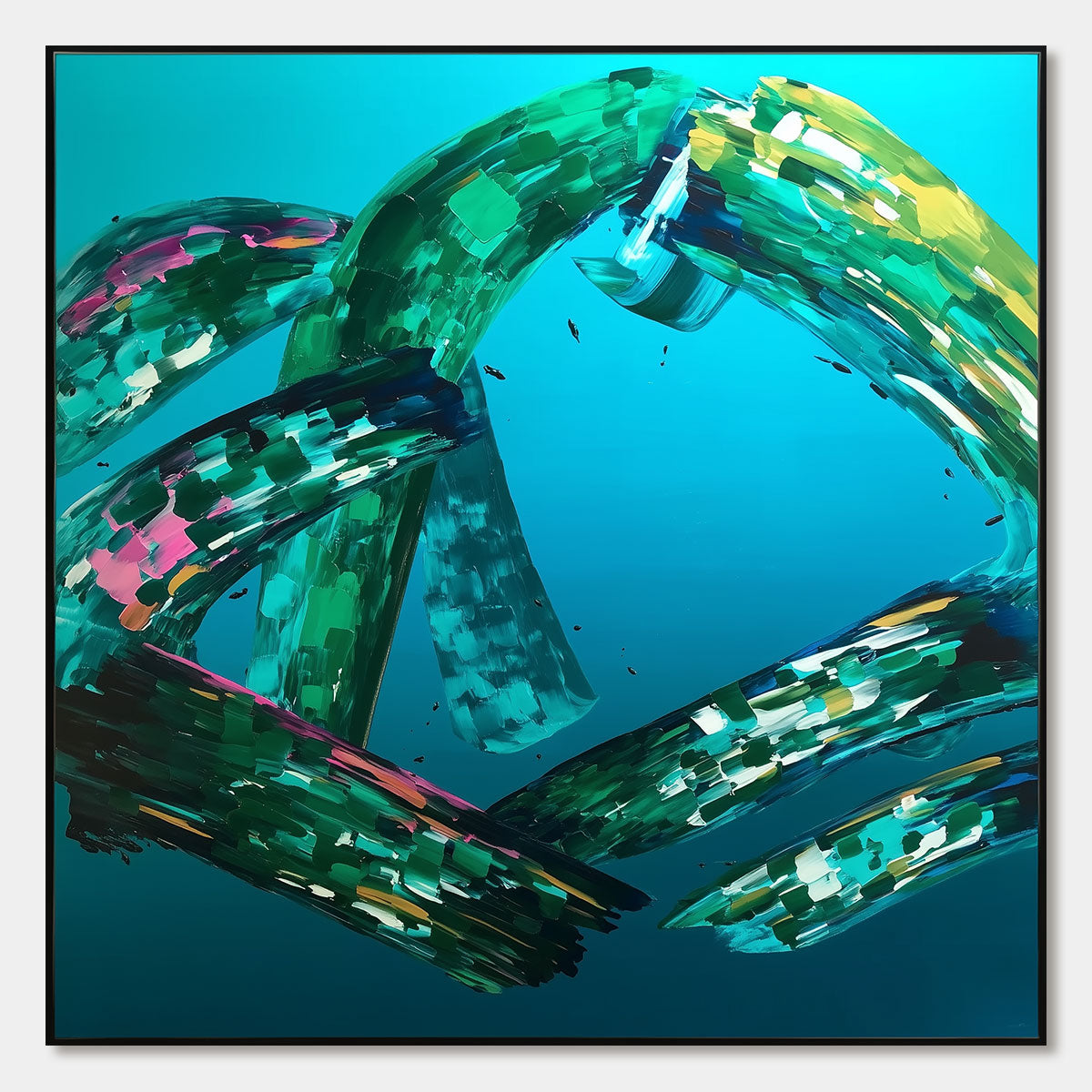AQUAMARINE WHIRL: Textured Abstract Turquoise Oil Painting