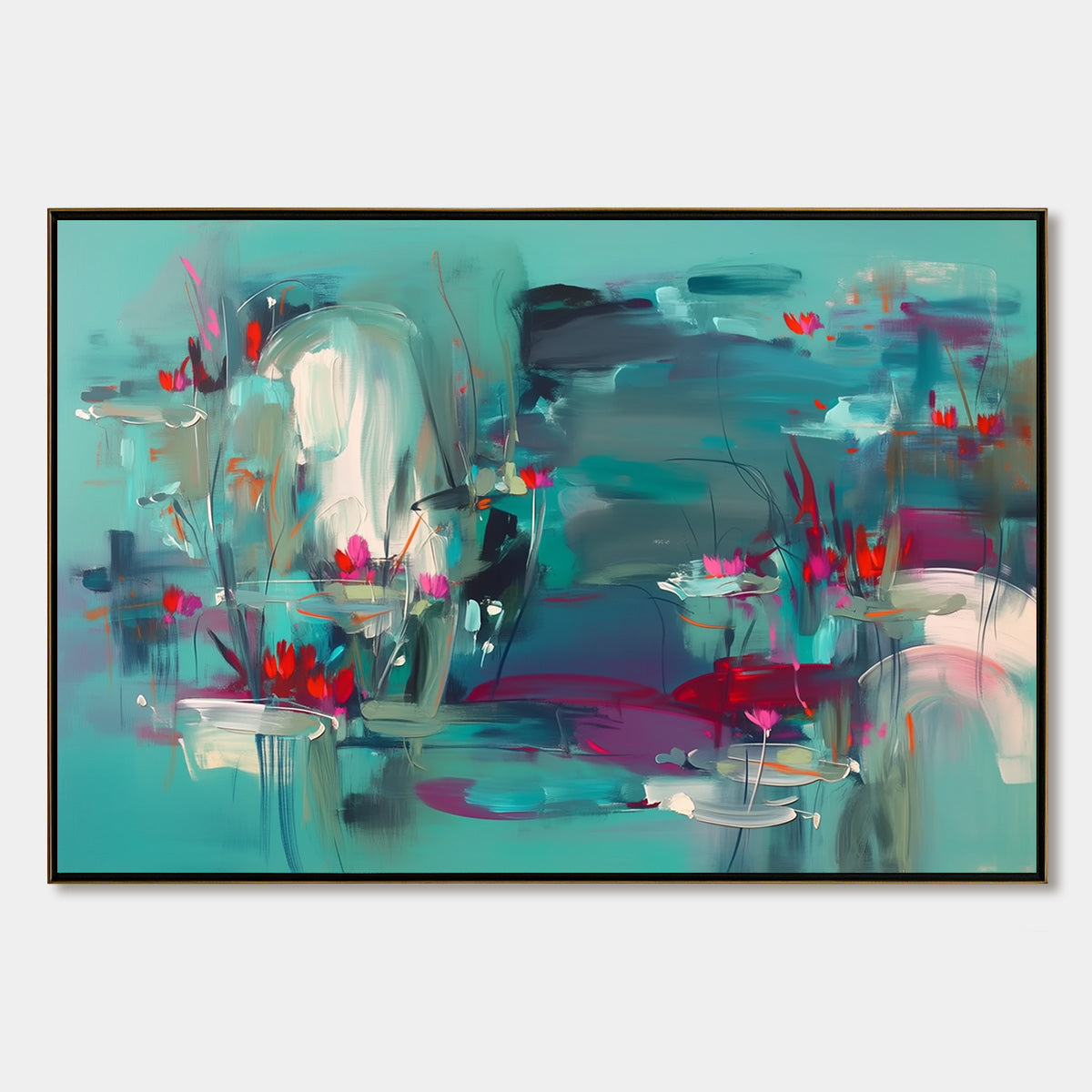 AQUATIC REVERIE: Vibrant Abstract Water Lily Pond Painting