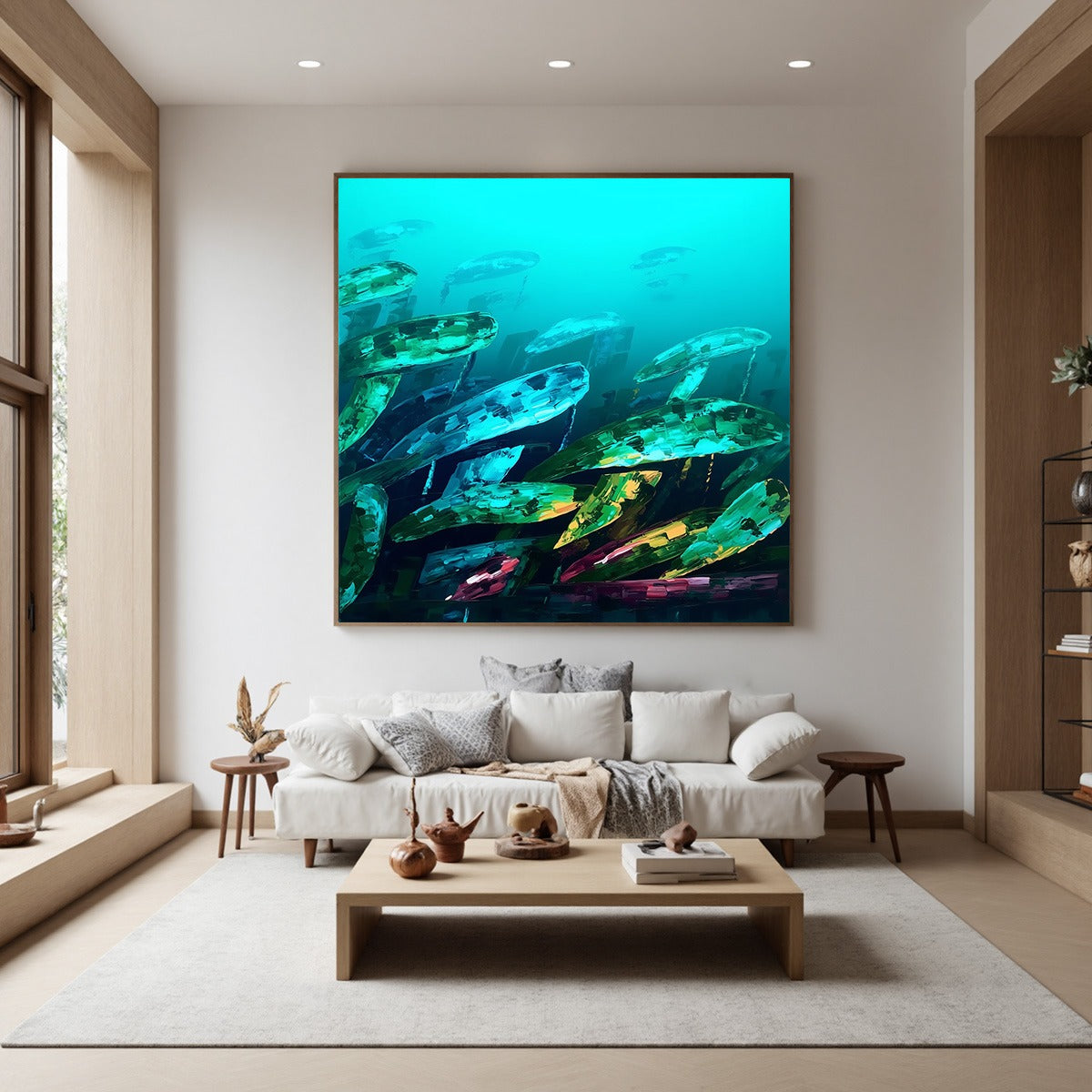 AQUATIC DREAM: Textured Abstract Teal and Green Oil Painting