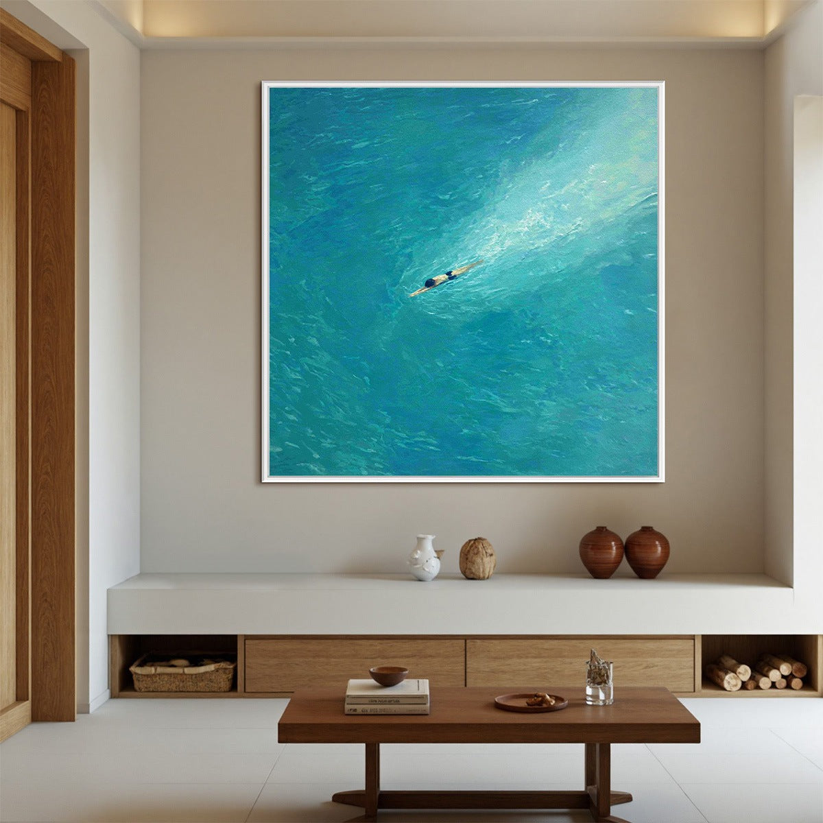 AQUA SOLITUDE Minimalist Ocean Scene Oil Painting