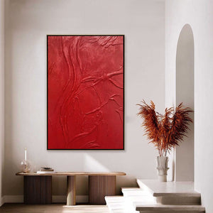 ARDOR: Bold red textured impasto abstract handmade painting, modern wall art.