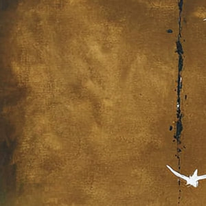 ASCENSION original abstract painting: gold, sage green Wabi Sabi bird art.