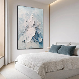 Textured Impasto Mountain Landscape Painting with Skiers
