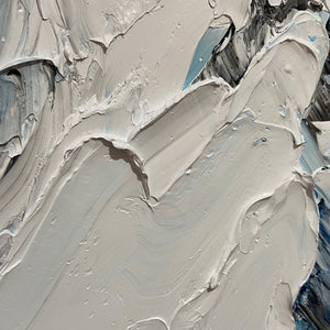 Textured Impasto Mountain Landscape Painting with Skiers