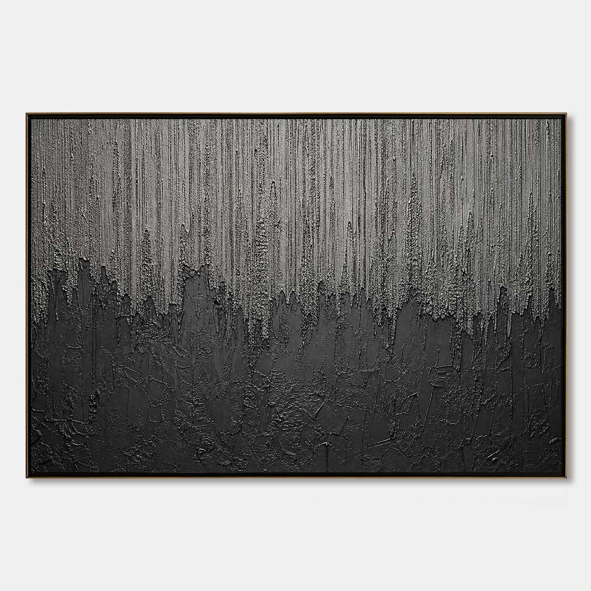 ASHEN CASCADE: Large Textured Black and Grey Abstract Wall Art