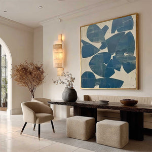 ASSEMBLAGE: Minimalist Blue and Beige Abstract Painting