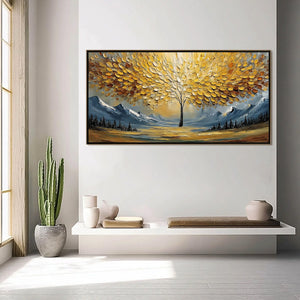 AURA OF GOLD: Textured Golden Tree of Life Landscape Painting