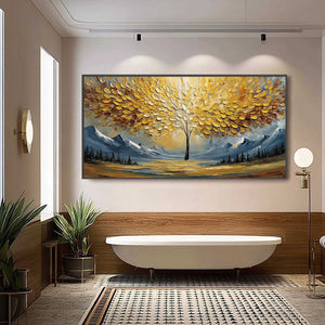 AURA OF GOLD: Textured Golden Tree of Life Landscape Painting