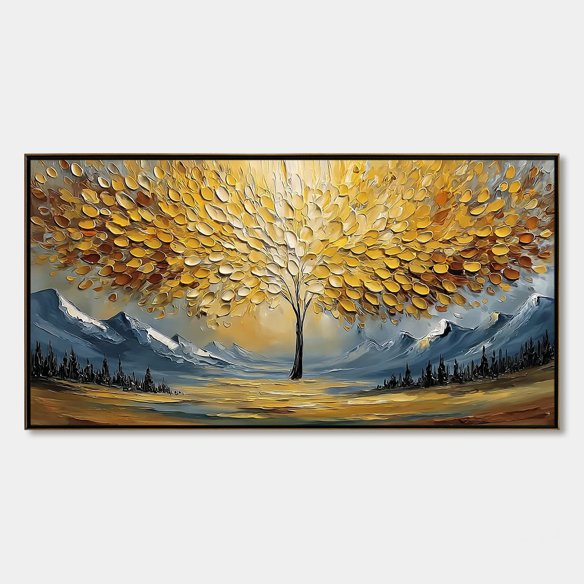 Aura of Gold | Textured Golden Tree Oil Painting Landscape Art