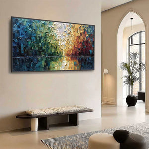 AURORA'S REFLECTION: Heavily Textured Abstract Impasto Landscape Painting