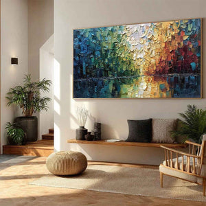 AURORA'S REFLECTION: Heavily Textured Abstract Impasto Landscape Painting