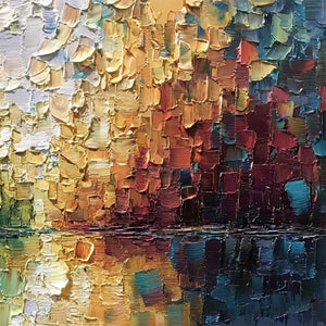 AURORA'S REFLECTION: Heavily Textured Abstract Impasto Landscape Painting