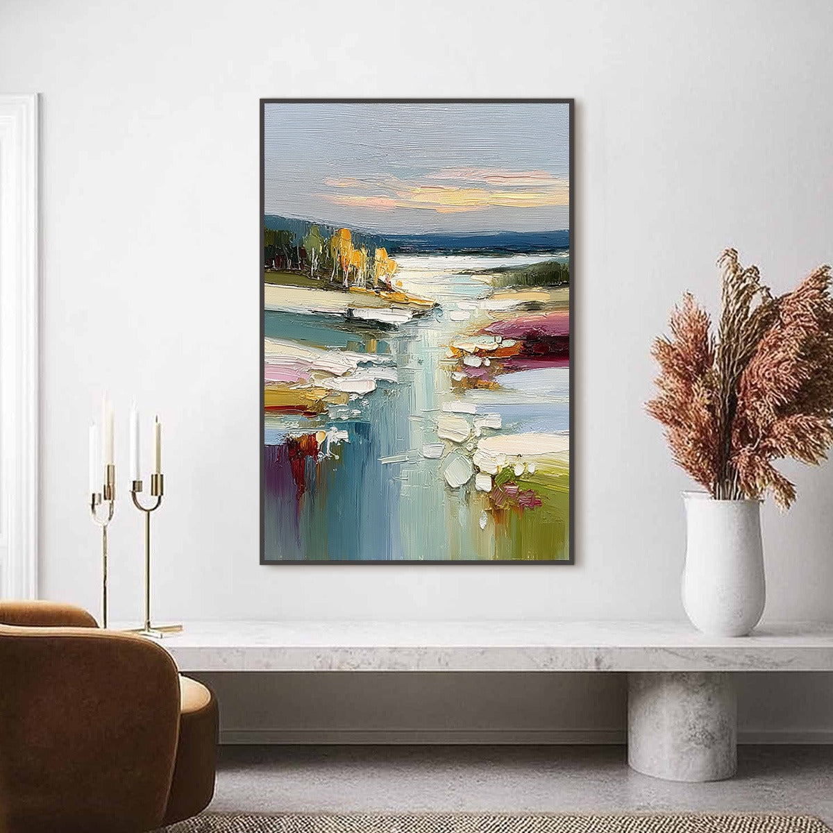 AUTUMN REFLECTIONS: Textured Abstract River Landscape Painting