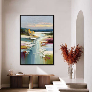 AUTUMN REFLECTIONS: Textured Abstract River Landscape Painting