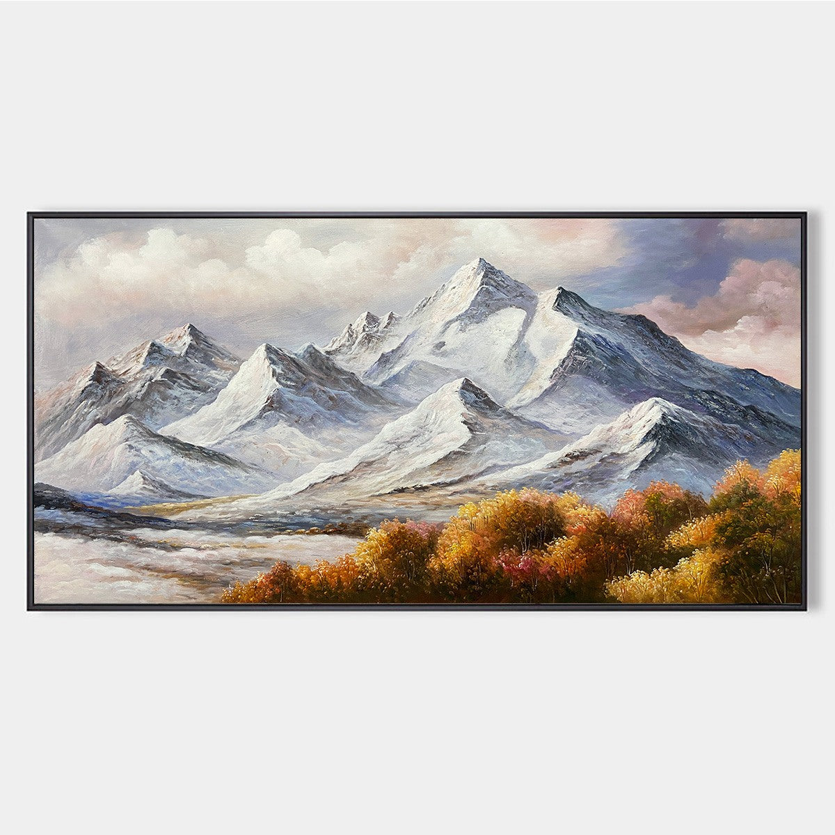 Autumn Majesty: Panoramic Mountain Landscape Oil Painting Canvas Wall Art Decor with Autumn Foliage