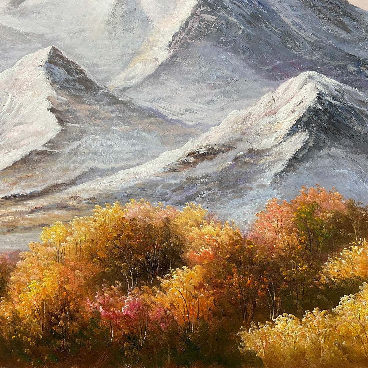 AUTUMN MAJESTY: Panoramic Mountain Landscape Oil Painting with Autumn Foliage