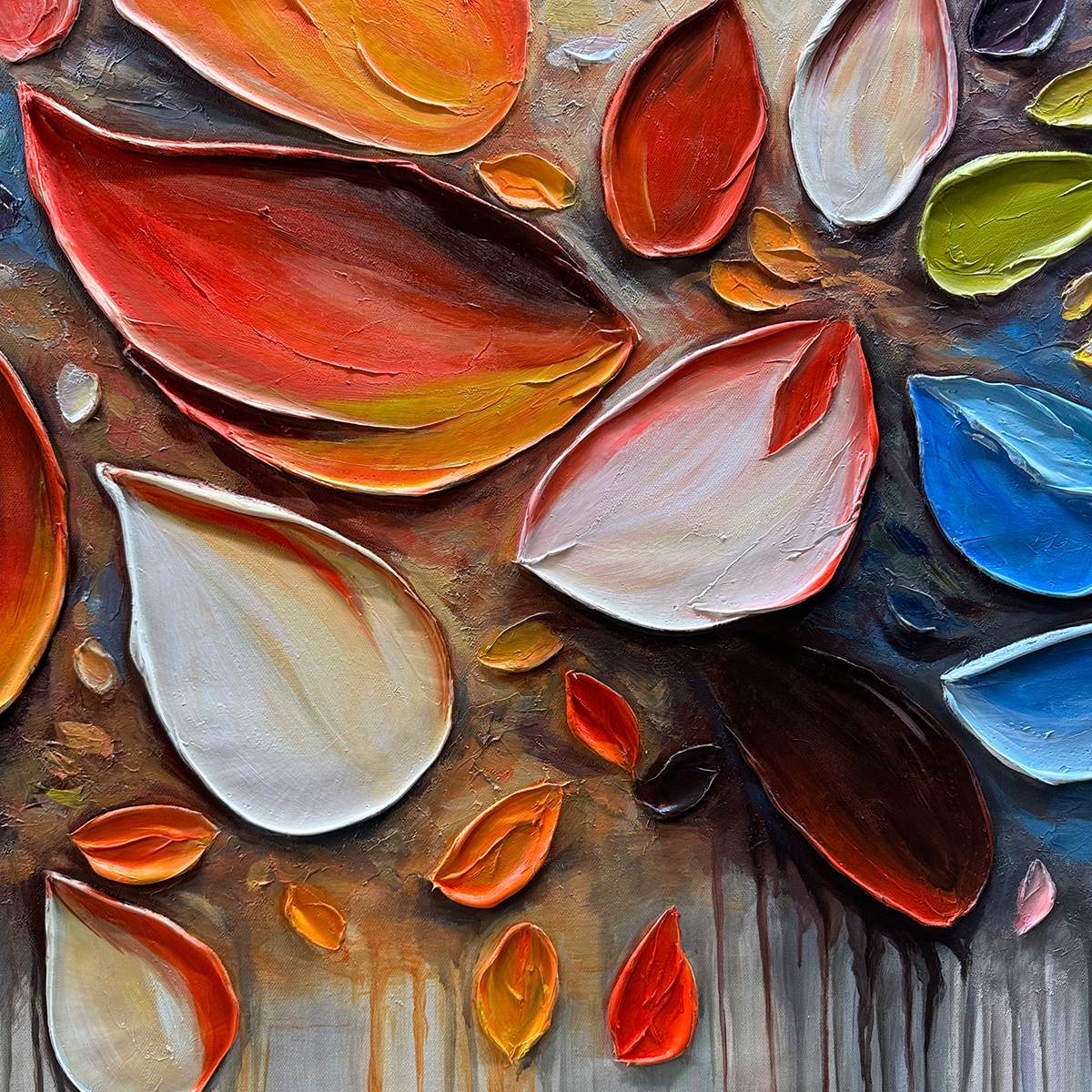 AUTUMN RAIN: Textured Impasto Leaf Fall Oil Painting