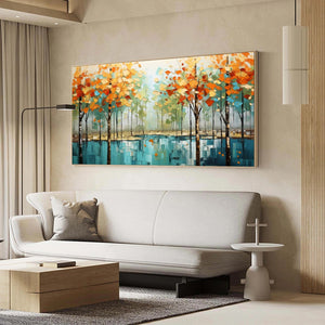 Autumn Reflections: Original Textured Landscape Oil Painting - Fall Colors Wall Art
