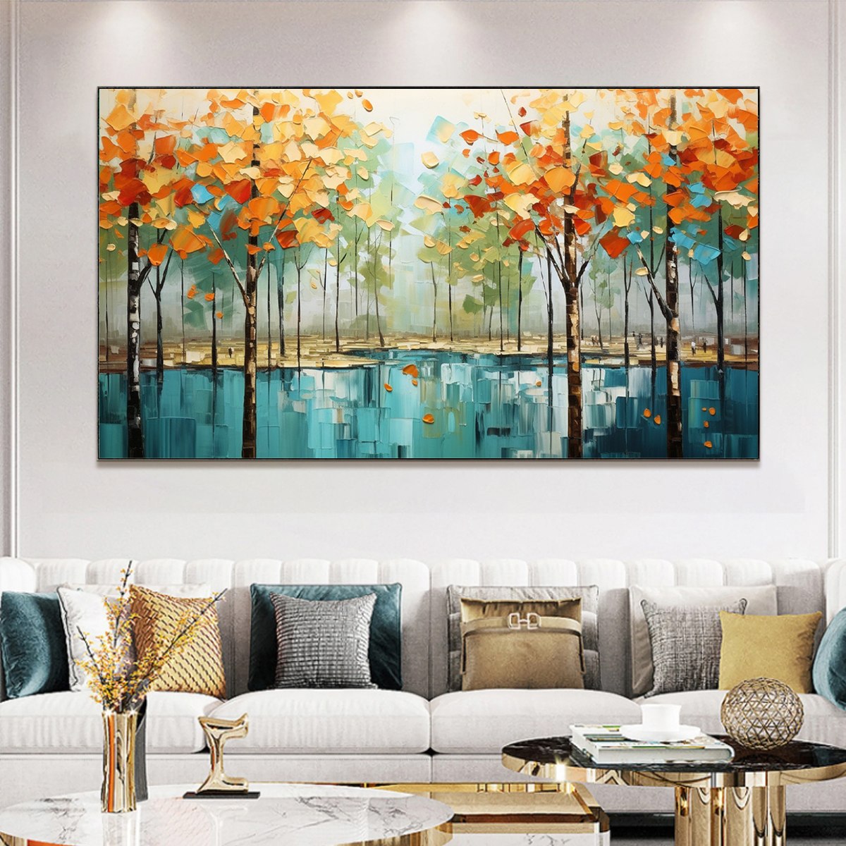 Autumn Reflections: Original Textured Landscape Oil Painting - Fall Colors Wall Art