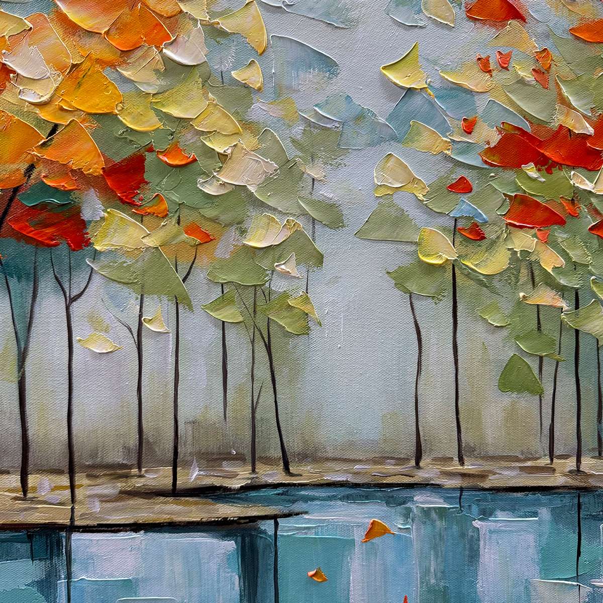AUTUMN REFLECTIONS: Textured Landscape Oil Painting