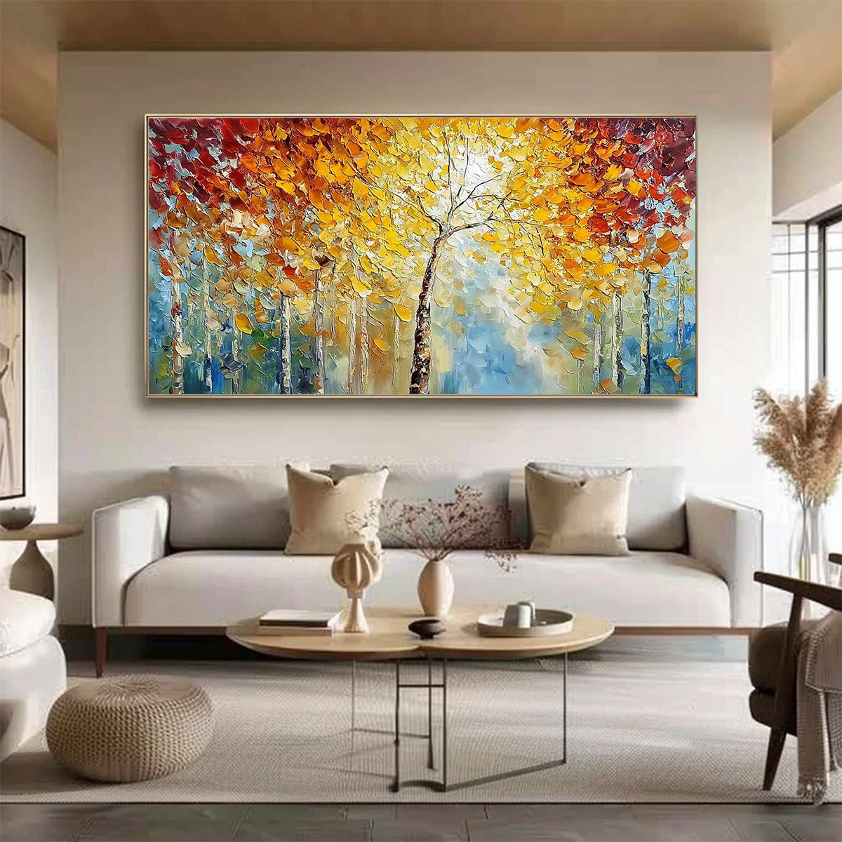 AUTUMN'S EMBRACE: Textured Palette Knife Autumn Forest Oil Painting