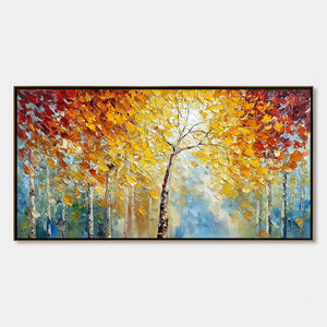 AUTUMN'S EMBRACE: Textured Palette Knife Autumn Forest Oil Painting