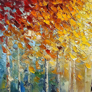 AUTUMN'S EMBRACE: Textured Palette Knife Autumn Forest Oil Painting