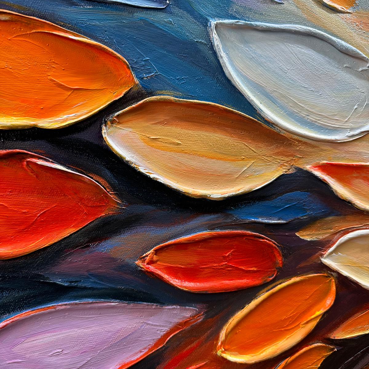 AUTUMN'S BURST: Textured Abstract Leaf Oil Painting