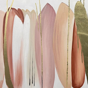Abstract Painting in Pink, Green, and Gold, Horizontal Canvas, Modern Wall Art
