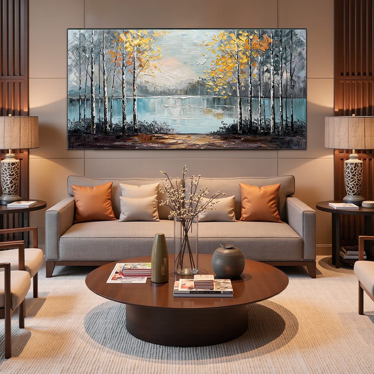 Autumn Whispers: Original Impasto Landscape Oil Painting - Tranquil Lakeside Wall Art