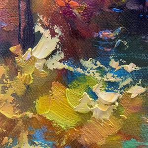 Vertical Landscape Oil Painting, Forest Scene with Stream, Fall Colors, Nature Wall Art