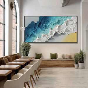 Abstract impasto seascape painting 'Azure Crest', deep blues, white foam, textured wall art.