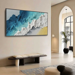 Original abstract seascape painting: impasto texture, blues, whites, modern wall art.