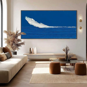 Handmade impasto oil painting 'Azure Crest' - minimalist abstract seascape modern wall art