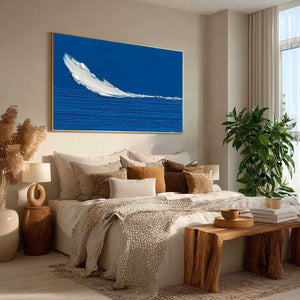 AZURE CREST original impasto oil painting: abstract seascape, textured blue wave art