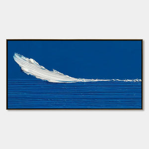 Azure Crest: Original impasto oil painting, minimalist abstract wave wall art