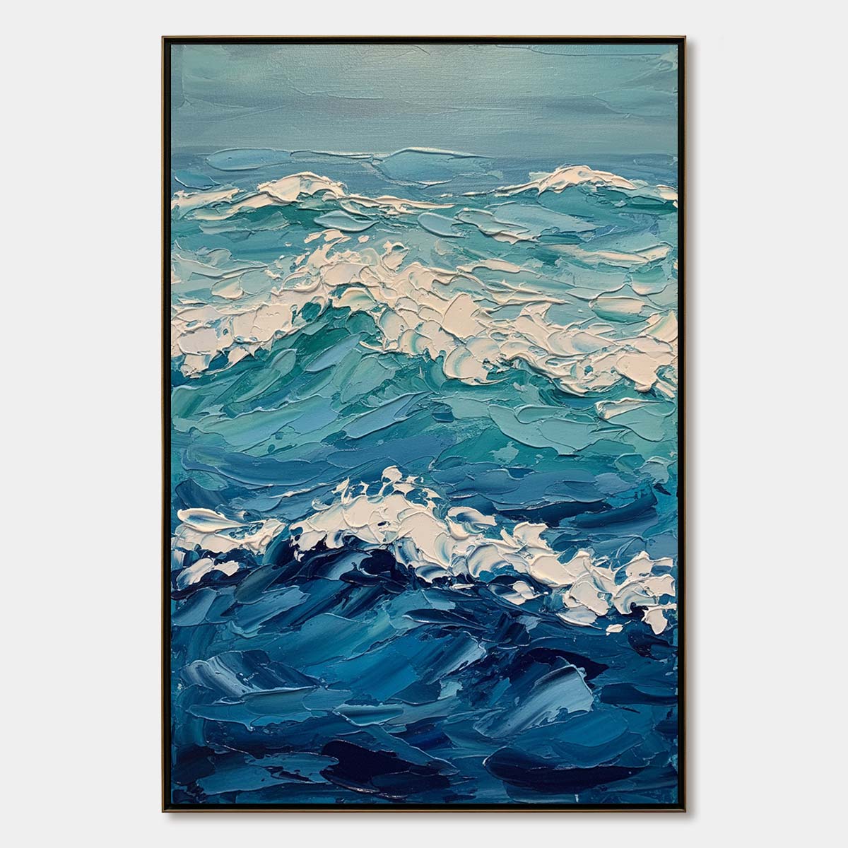 AZURE CREST: Textured Impasto Ocean Wave Wall Art