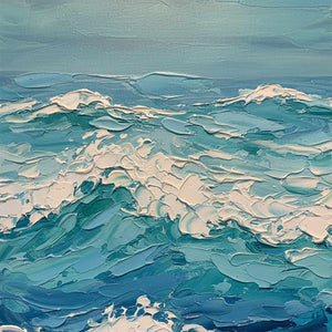 AZURE CREST: Textured Impasto Ocean Wave Wall Art